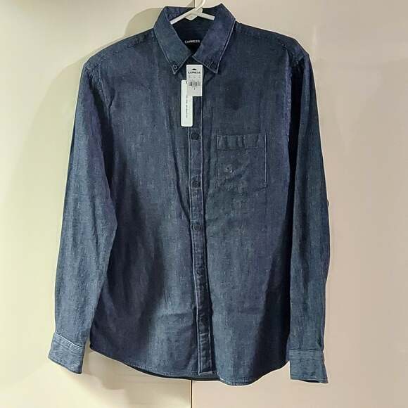 Express Men's US S Dark Wash Denim Long Sleeve Shirt NWT - Picture 1 of 3